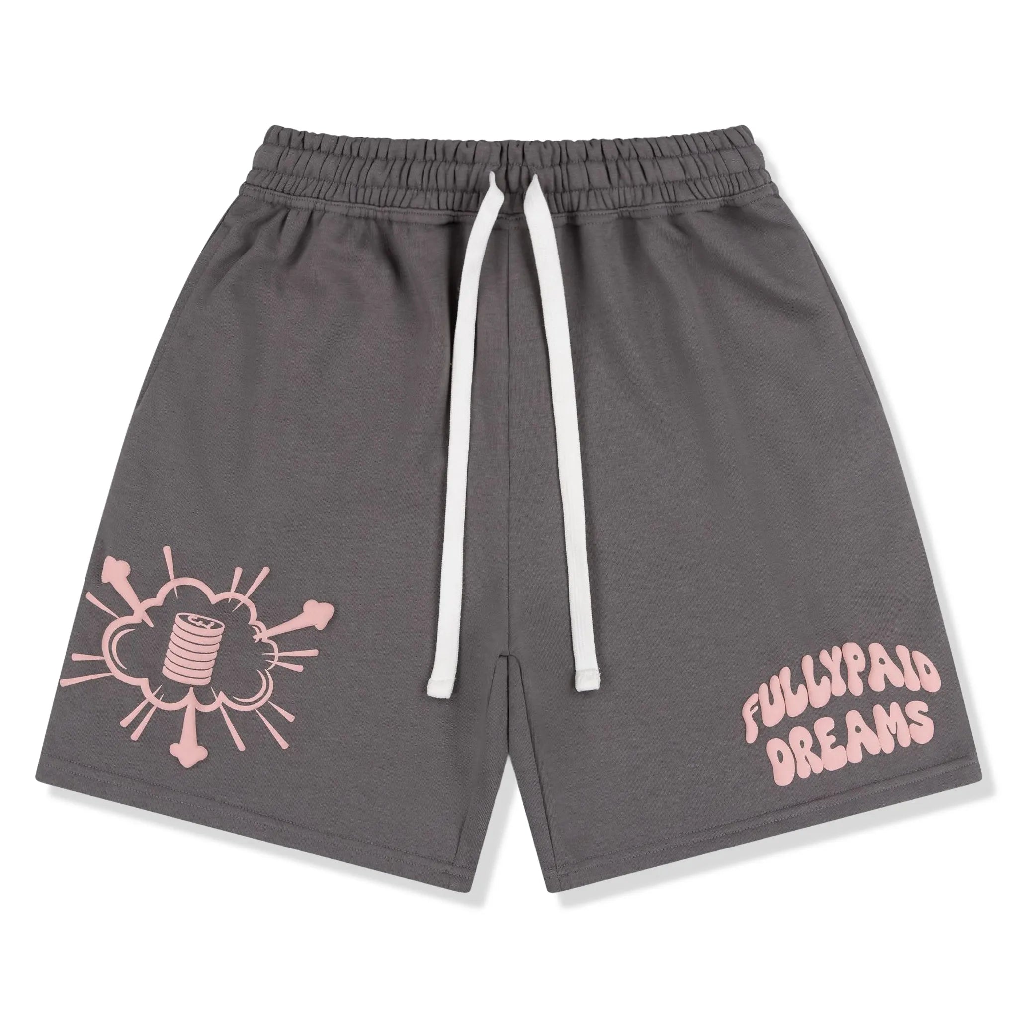 Front View of Fully Paid Dreams Charcoal Grey Pink Shorts